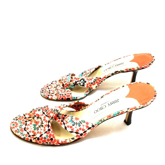 Jimmy Choo Shoes - Jimmy Choo Floral Twist Fabric Kitten Heel Sandals